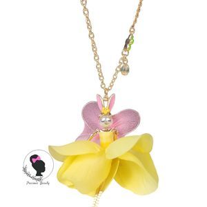 Betsey Johnson Easter Bunny Fairy Yellow Daffodil Pendant Necklace